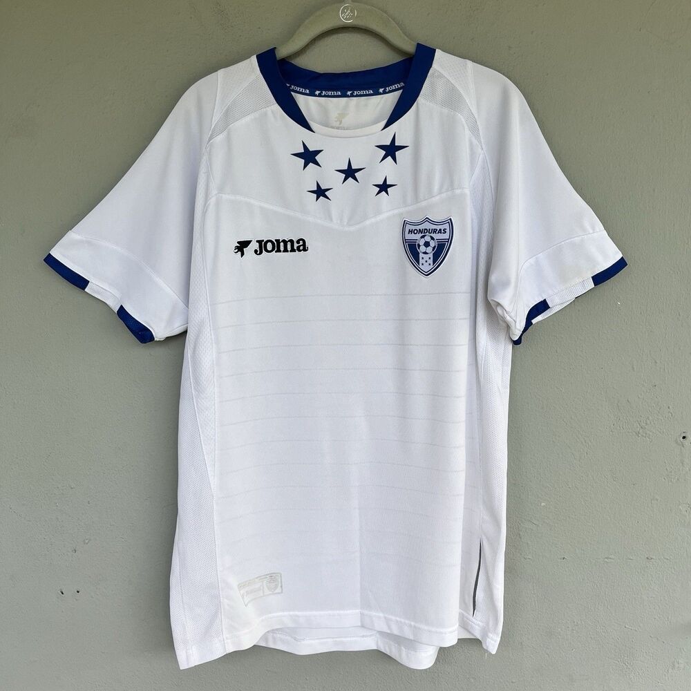 VTG 2008-2009 Joma Honduras Home Soccer Jersey White Blue Five Stars Crest Y2K